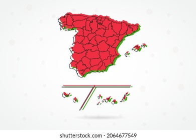 Spain with provinces Map - World Map International vector template with including red, green and black outline sketch isolated on white background - Vector illustration eps 10