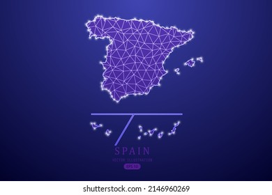 España con Mapa de Provincias - Mapa Mundial Planilla vectorial internacional con línea de purga morada, escalas puntuales y estilo polígono aislado en el fondo de la tecnología púrpura - Ilustración vectorial eps 10