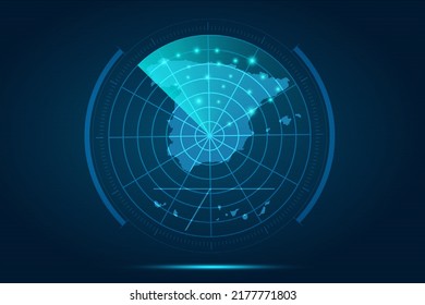 Spain with Provinces Map - World Map International vector template with futuristic circle radar style HUD, GUI, UI interface isolated on blue background for design - Vector illustration eps 10