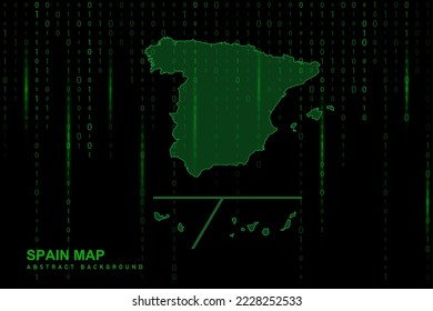 Spain with Provinces Map - World Map International vector template with Matrix green binary computer code background including light for design, website, hacker concept - Vector illustration eps 10