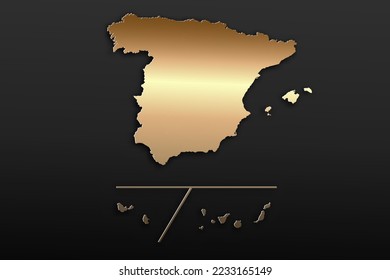 Spain with Provinces Map - World map International vector template with 3D, gold luxury style including shadow on black background for design, education, website - Vector illustration eps 10
