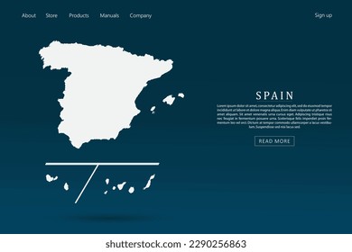 Spain with provinces Map - World map international vector template with 3d white color on dark blue and green gradient color background for website template design - Vector illustration eps 10