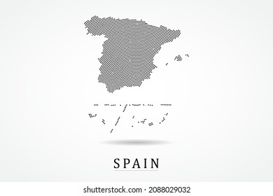 Spain with Provinces Map - World map vector template with Black dots, grid, grunge, halftone style isolated on white background for education, infographic, design - Vector illustration eps 10