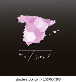 Spain Provinces map-Purple map made of hexagon on black and gray background, gradient color. Vector illustration eps 10.