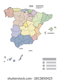 Spain Provinces Political Map Vector. Autonomous Communities and Provincial Boundaries Editable Infographic Illustration
