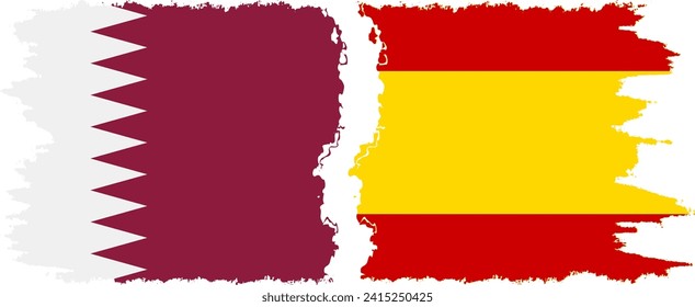 Spain and Qatar grunge flags connection, vector