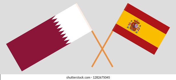 Spain and Qatar. The Spanish and Qatari flags. Official proportion. Correct colors. Vector illustration