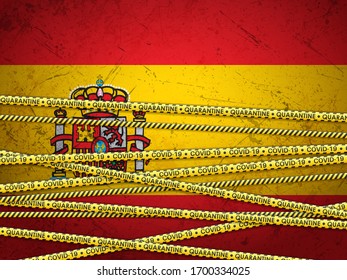 España en el fondo texturado de cuarentena. Ilustración vectorial.