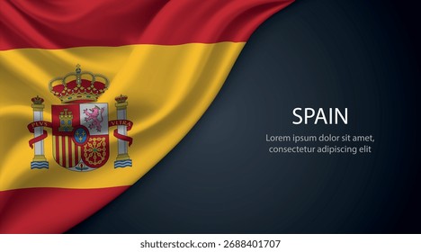 España realista ondeando bandera sobre fondo oscuro con elegantes pliegues e iluminación