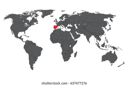 Spain red on gray world map vector