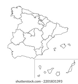 Las regiones de España se mapean con las islas Canarias. Ilustración vectorial.