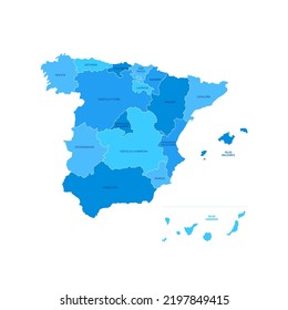 Mapa de regiones de España con ilustración de vectores de golpes editables