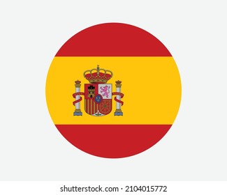 Spain Round Country Flag. Spanish Circle National Flag. Kingdom of Spain Circular Shape Button Banner. EPS Vector Illustration.