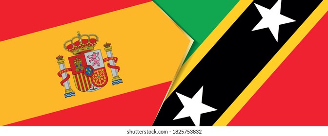 Spain and Saint Kitts and Nevis flags, two vector flags symbol of relationship or confrontation.