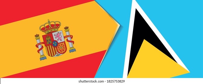 Spain and Saint Lucia flags, two vector flags symbol of relationship or confrontation.