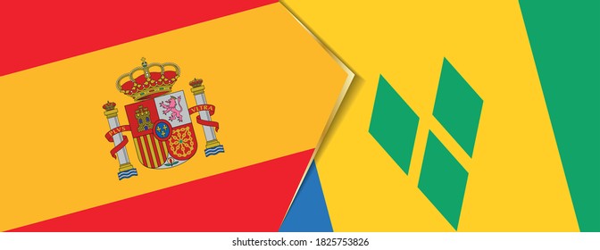 Spain and Saint Vincent and the Grenadines flags, two vector flags symbol of relationship or confrontation.