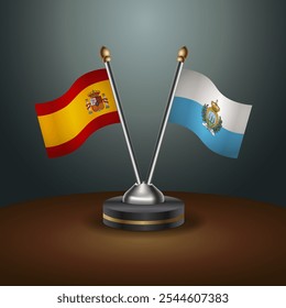 Spain and San Marino table flags relation  with gradient backgrund. Vector Illustration