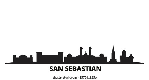 Spain, San Sebastian city skyline isolated vector illustration. Spain, San Sebastian travel black cityscape