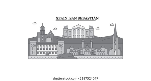 Spain, San Sebastian city skyline isolated vector illustration, icons