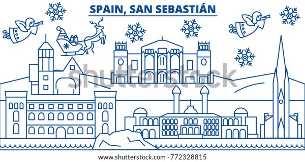 Spain San Sebastian Winter City Skyline Stock Vector Royalty Free