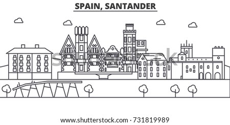 Spain, Santander architecture line skyline illustration. Linear vector cityscape with famous landmarks, city sights, design icons. Landscape wtih editable strokes