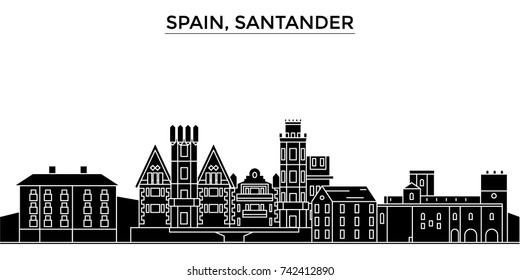 Spain, Santander architecture vector city skyline, travel cityscape with landmarks, buildings, isolated sights on background