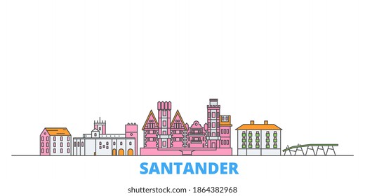Spain, Santander line cityscape, flat vector. Travel city landmark, oultine illustration, line world icons