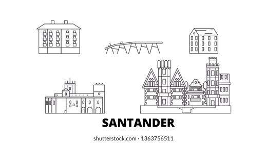 Spain, Santander line travel skyline set. Spain, Santander outline city vector illustration, symbol, travel sights, landmarks.