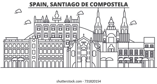 Spain, Santiago De Compostela architecture line skyline illustration. Linear vector cityscape with famous landmarks, city sights, design icons. Landscape wtih editable strokes