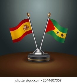 Spain and Sao Tome and Principe table flags relation  with gradient backgrund. Vector Illustration