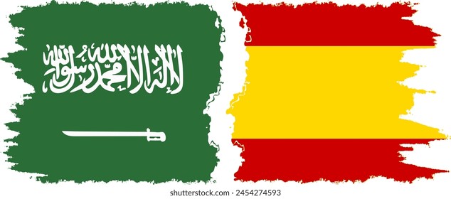 Spain and Saudi Arabia grunge flags connection, vector