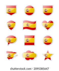 Spanien - Länderflaggen in Form von Aufklebern verschiedener Formen. Vektorgrafik