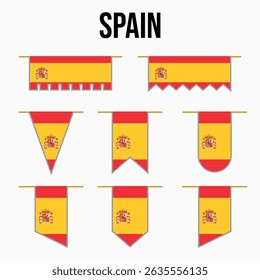 spain set of country flags with their own distinctive colors and symbols, symbolizing pride, with medieval and royal theme style, war, conflict, warriors, both vertical and horizontal.spanish spaniard