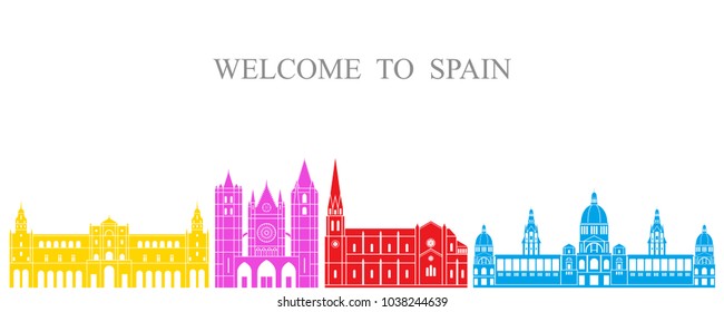 Spain set. Isolated Spain architecture on white background