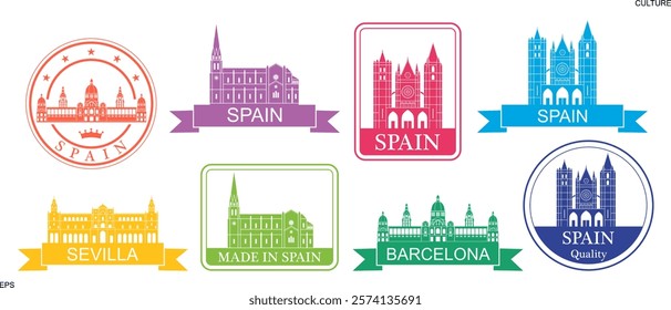 Spain set. Isolated Spain on white background