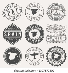 Spain Set of Stamps. Travel Stamp. Made In Product. Design Seals Old Style Insignia.