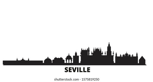 Spain, Seville city skyline isolated vector illustration. Spain, Seville travel black cityscape