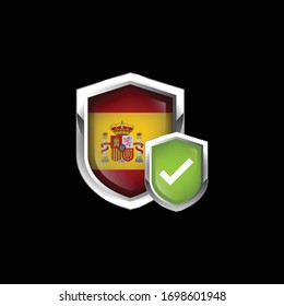 spain shield with checkmark shield.vector illustration.isolated on black background.