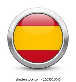 Spain - shiny metallic button with national flag. Spanish symbol isolated on white background. Vector EPS10