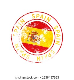 Spain sign, vintage grunge imprint with flag isolated on white