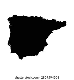 Spain Silhouette Against White Background Geographic Shape Of Iberian Peninsula