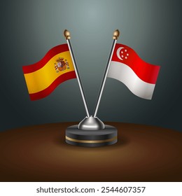 Spain and Singapore table flags relation  with gradient backgrund. Vector Illustration