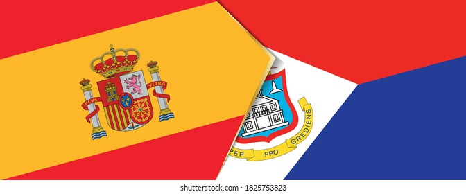 Spain and Sint Maarten flags, two vector flags symbol of relationship or confrontation.