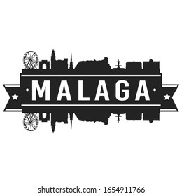 Málaga, Spain Skyline. Banner Vector Design Silhouette Art. Cityscape Travel Monuments.