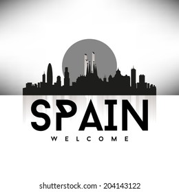 Spain Skyline Silhouette design, vector illustration, Black.