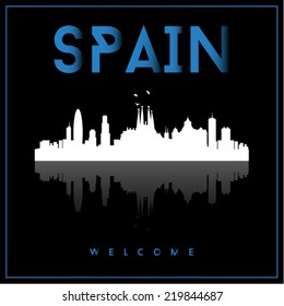 Spain skyline silhouette vector design on black background.