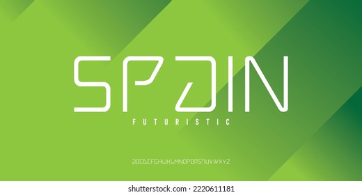 Spanien Slim und minimale Typografie. Schriftart Monogram. Moderne abstrakte Buchstabenschrift. Illustration und Technologie-Schriftart im Vektorformat.