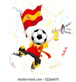 Spain Soccer Fan with Ball Head. Editable Vector Illustration