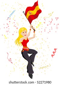 Spain Soccer Fan with flag. Editable Vector Illustration