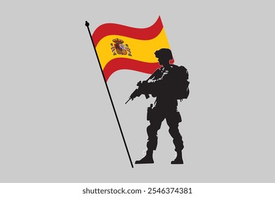 Spain soldier with flag, Spain flag vector graphic, Spain country flag is a symbol of freedom, National Spain flag, vector illustration
